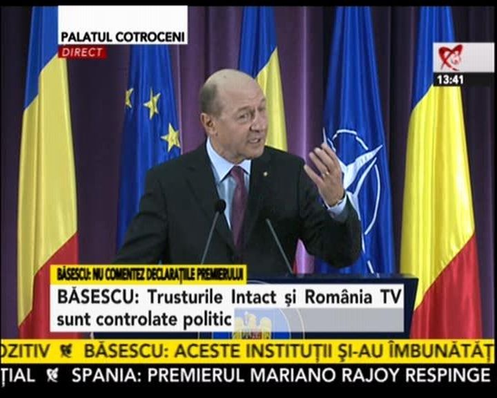 Trusturile RomaniaTV ( RTV ) si Intact ( Antenele lui Voiculescu ) sunt controlate politic - declaratie Traian Basescu