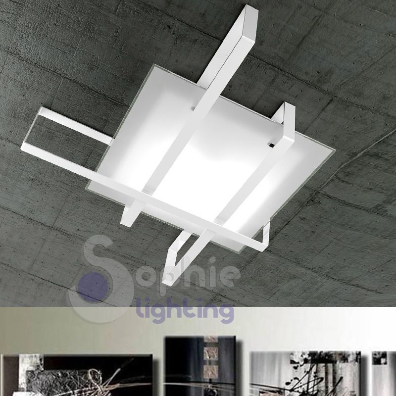 Plafoniera soffitto design moderno vetro fasce acciaio bianco led ... Plafoniere camera letto
