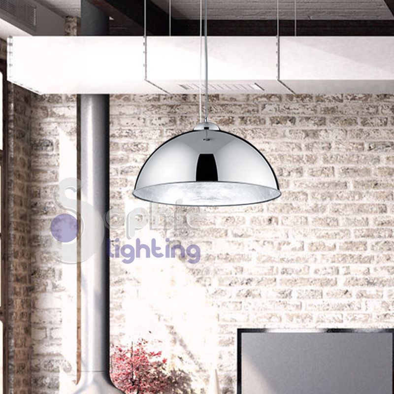 Lampada sospensione design moderno idustrial acciaio cromo argento ...
