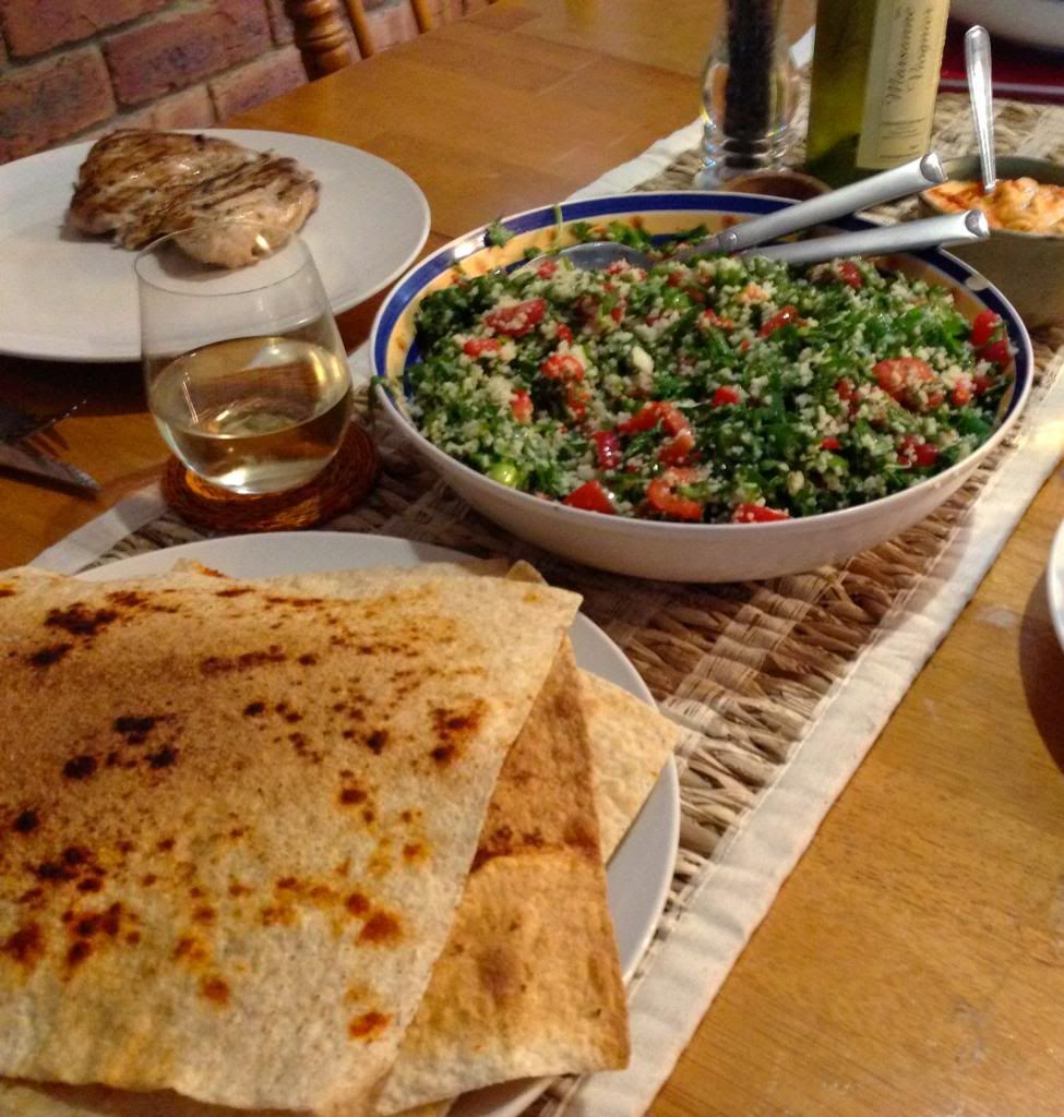 Tabouleh, white bean dip and grilled chicken