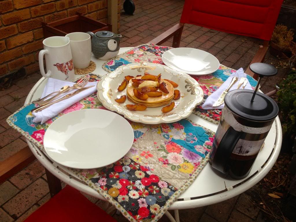 Pancakes with nectarines and whipped vanilla butter