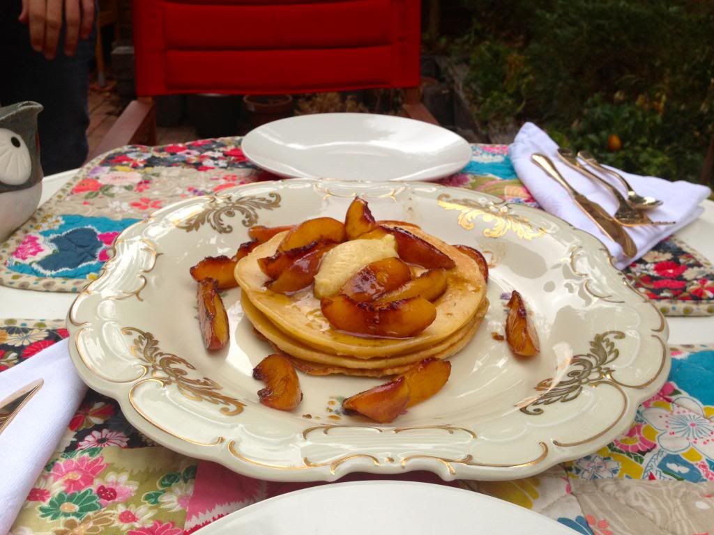 Pancakes with nectarines and whipped vanilla butter