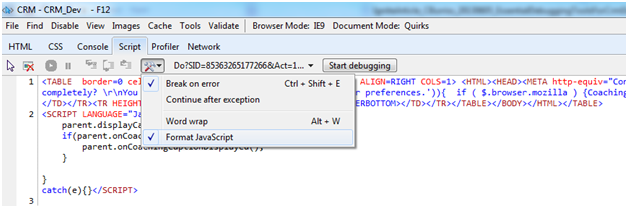 Sage CRM Development Debugging Javascript