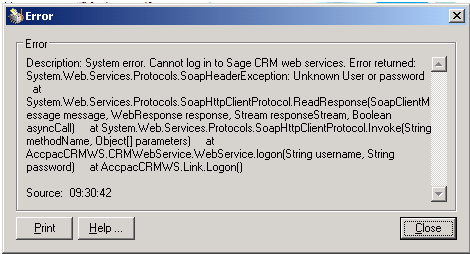 Sage CRM 300 ERP Integration Common Errors