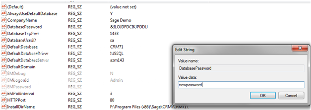 Update Sage CRM New SQL SA Password