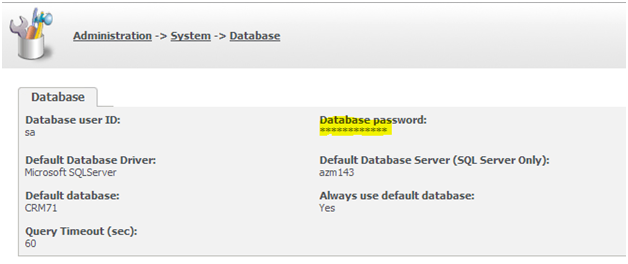 Sage CRM Database Password